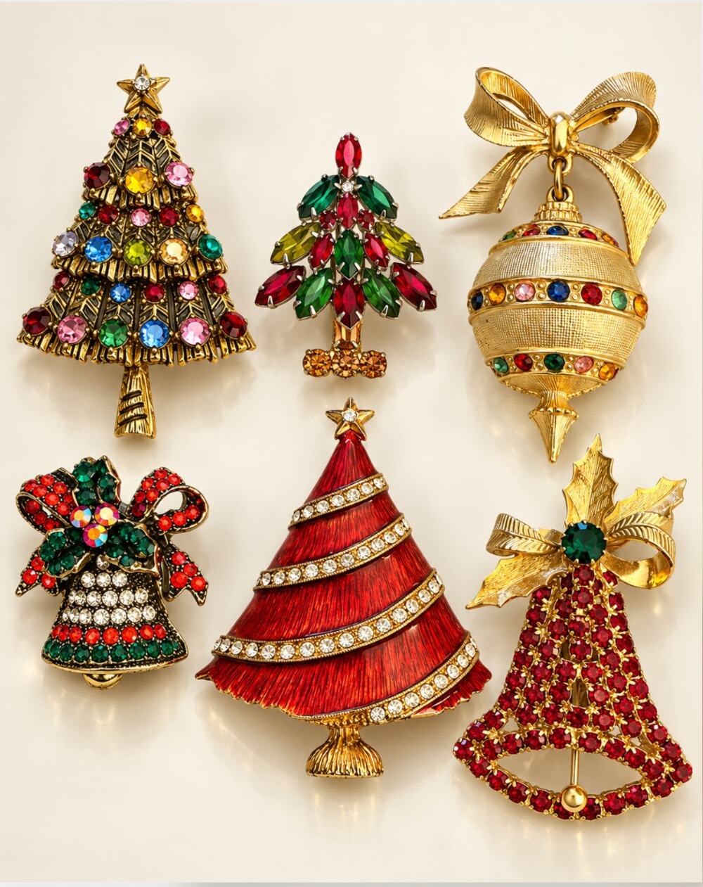 Vintage Christmas Brooch Lot of 6 Napier Eisenberg D&E Juliana Mylu Hollycraft
